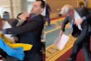 Delegat z Rosji zerwał ukraińską flagę, po czym szybko wyłapał od przedstawiciela Ukrainy [WIDEO]