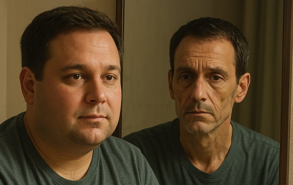 A realistic photo-style image illustrating the concept of 'Ozempic face' in a different way. Show a A realistic photo-style image illustrating the concept of 'Ozempic face' in a different way. Show a