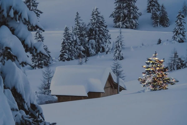 Zimowy krajobraz z choinką