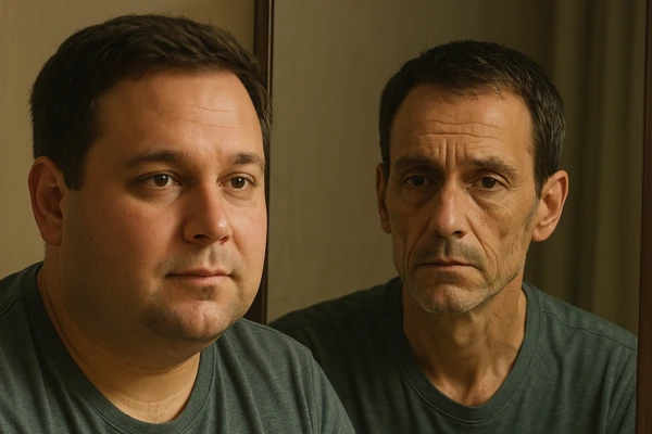 A realistic photo-style image illustrating the concept of 'Ozempic face' in a different way. Show a 