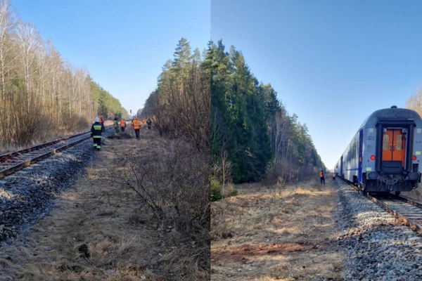Pociąg, wypadek. Fot. Facebook@KP PSP w Hajn&oacute;wce.